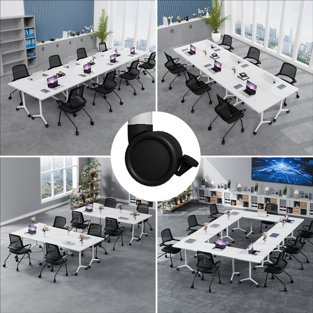 Conference Table, Folding Conference Room Tables, Modern Flip Top Seminar Training Meeting Table with Wheels, Modular Foldable Conference Tables for Home Office Classroom (White 6 Pack,63inch)