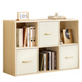 6 Cube Storage Organizer - Solid Wood Bookshelf with 3 Storage Bins, Cube Shelf with 2 Removable Back Panels, Vertical or Horizontal Bookcase, Open Book Shelf for Bedroom, Living Room, Office