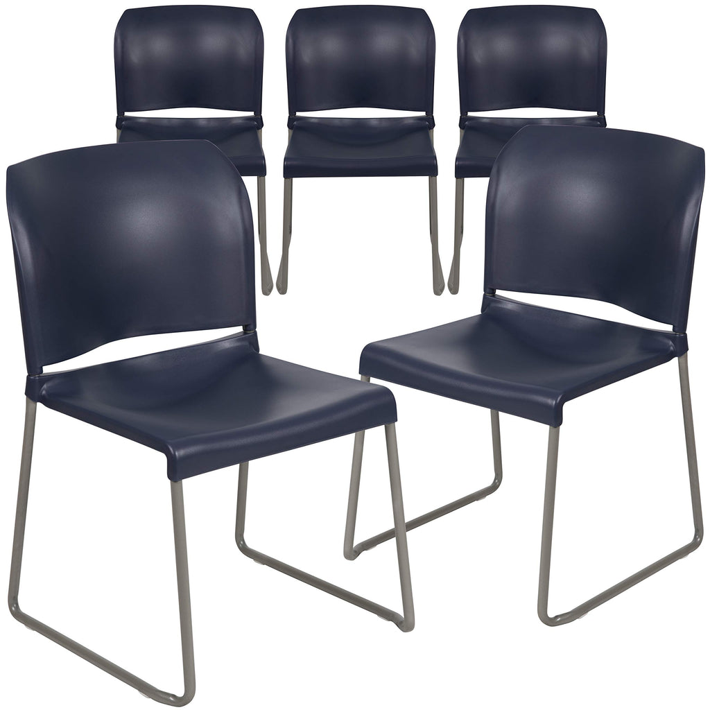 Set of 5, Hercules Series Contoured Stacking Chairs for Waiting Rooms and Offices, Ergonomic Lobby Chairs with Curved Back, Navy