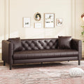 81 in Leather Couch, Modern Sofa Couch with Deep Seat and 2 Pillows, Handmade Button Tufted 3 Seater Sofa, Leather Sofa for Apartment, Office, Dark Brown