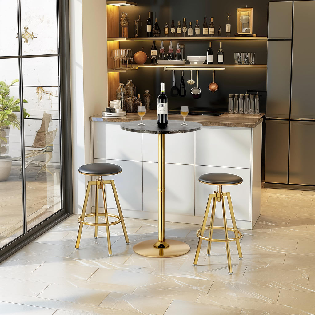 Finnhomy 24" Round Cocktail Bar Table with Metal Base, Tall Bistro Pub Table, Counter Bar Height Table for Kitchen, Dining Room, Living Room, Easy Assembly, Black&Gold