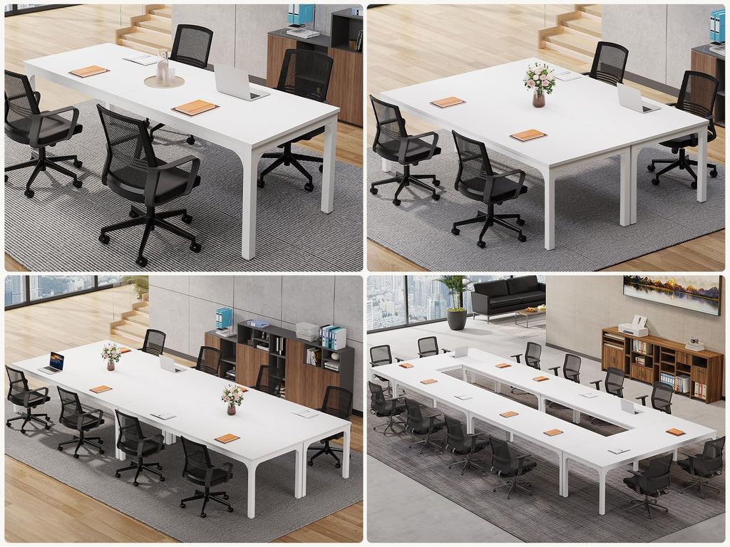 6.5 FT Conference Room Table, 78.74" W x 27.56" D Large Office Conference Table, Modern Seminar Meeting Table Desk for Boardroom, Meeting Room (4, White)