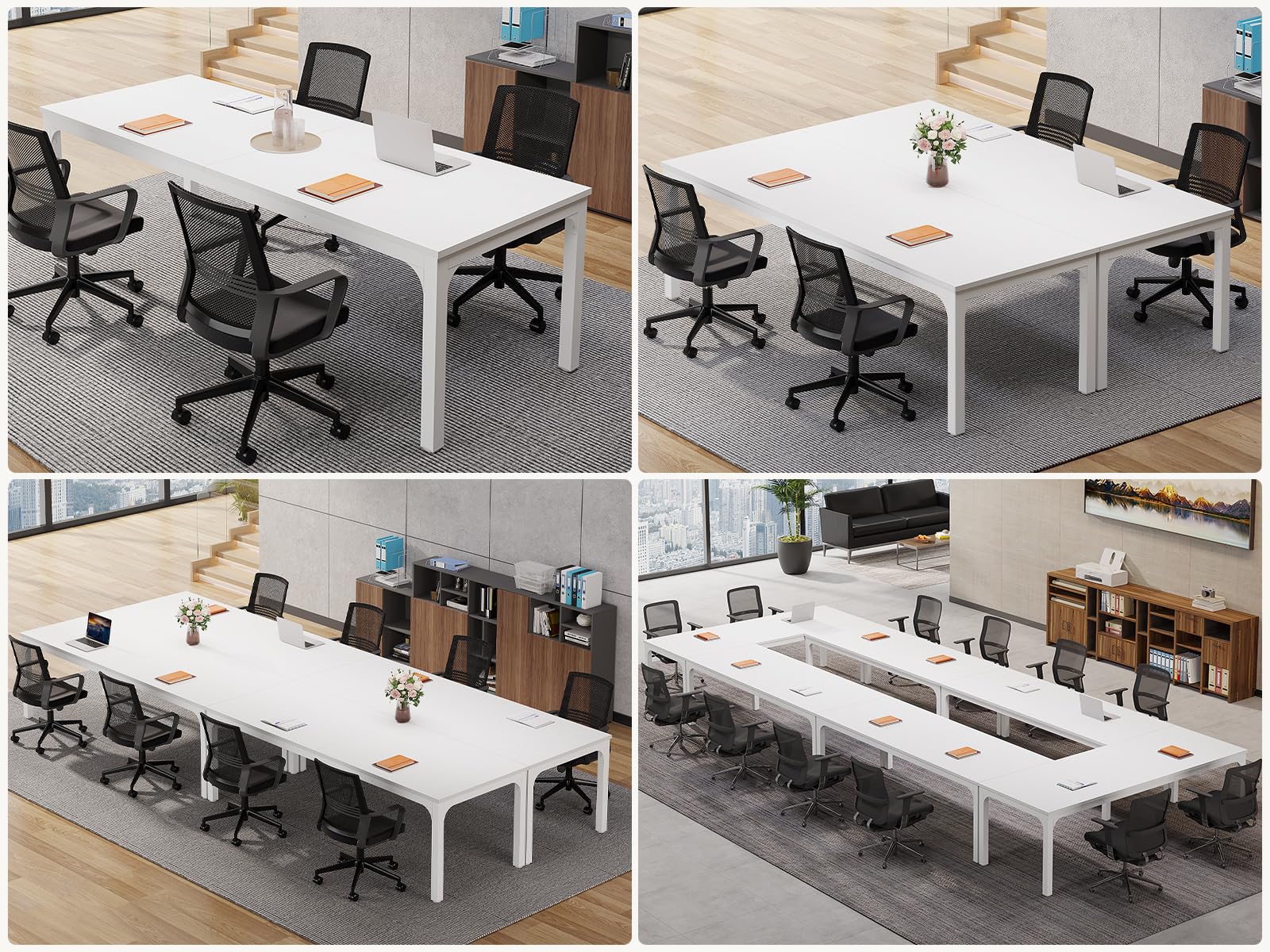 6.5 FT Conference Room Table, 78.74" W x 27.56" D Large Office Conference Table, Modern Seminar Meeting Table Desk for Boardroom, Meeting Room (4, White)