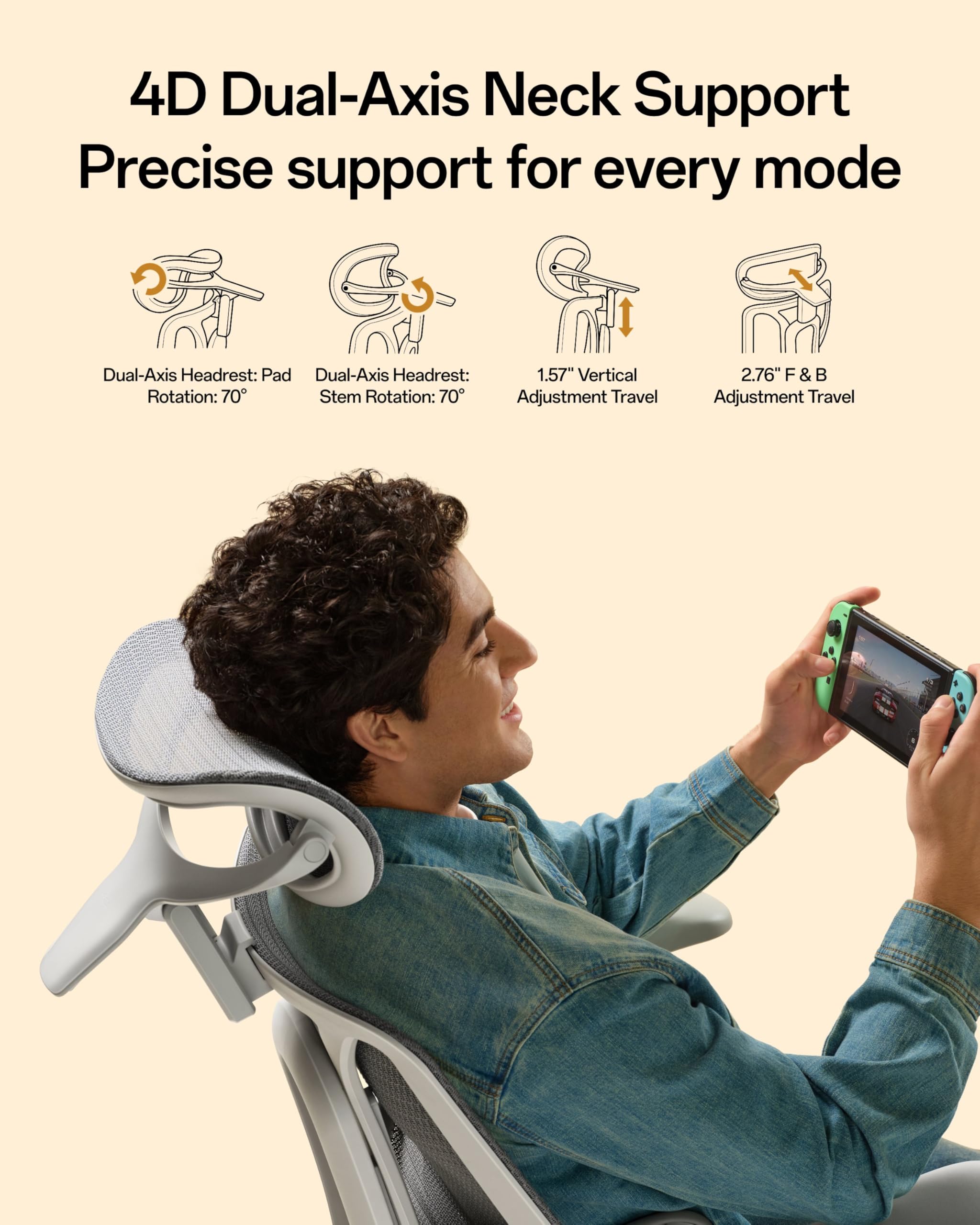 E3 Air 2026 Ergonomic Office Chair, 3-Zone Lumbar Support, Comfy Home Office Chair with Auto Recline, 4D Headrest & Armrests, 140° Tilt for Work & Relax, Grey