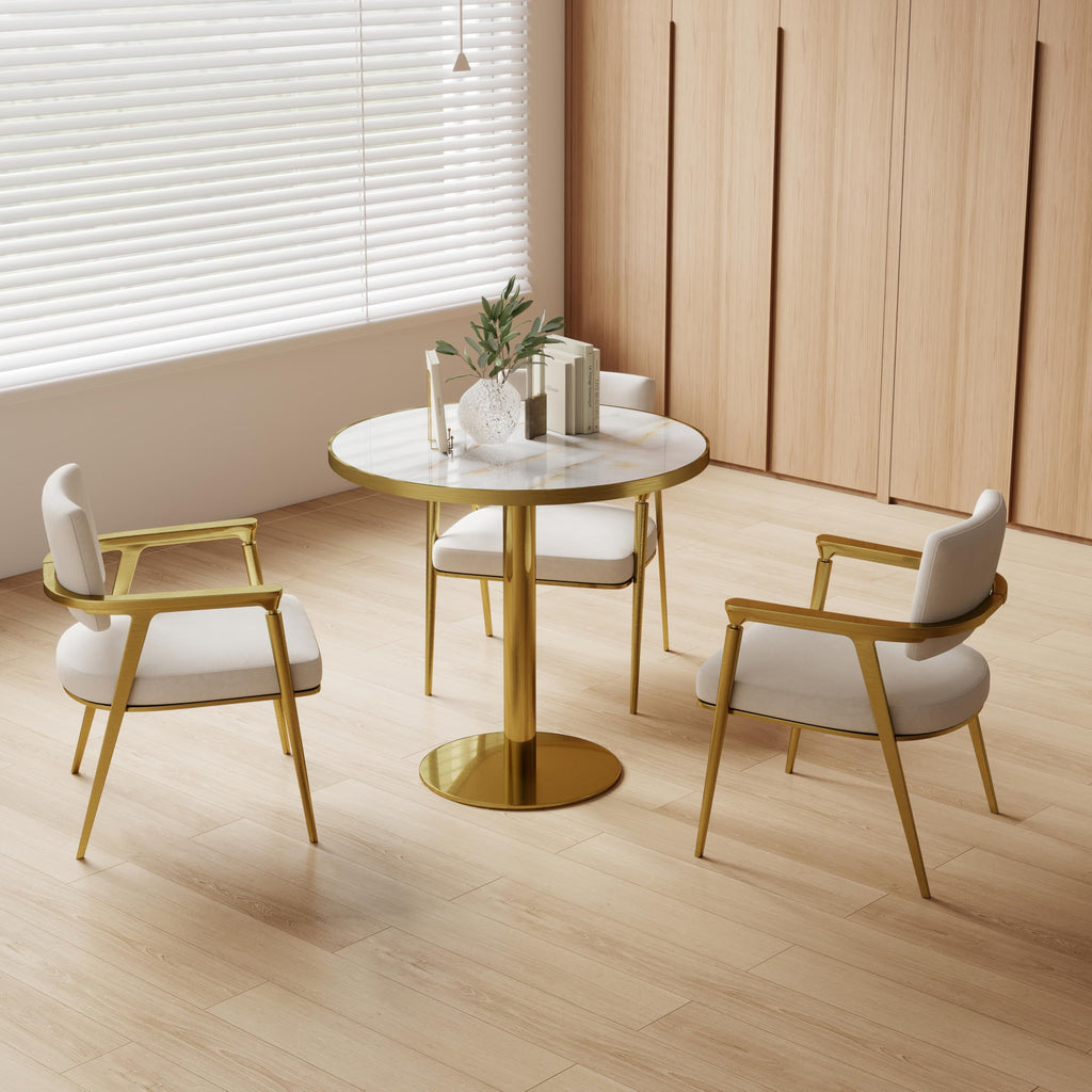 31.5" Round Tulip Dining Table, Mid-Century Tulip Table Kitchen Tulip Dining Table 2 People with Faux Marble Table Top & Stainless Steel Base for Office Living Room