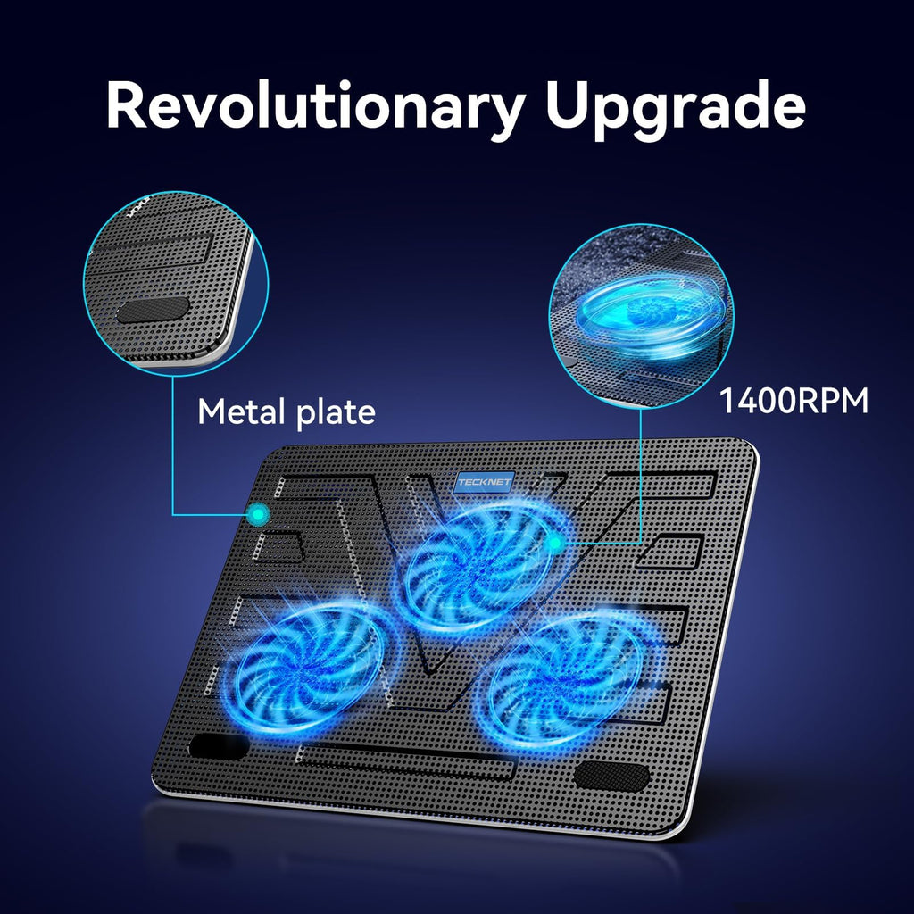 Laptop Cooling Pad, Portable Slim Quiet USB Powered Laptop Notebook Cooler Cooling Pad Stand Chill Mat with 3 Blue LED Fans, Fits 12-17 Inches (White)