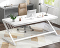 70.9" Modern Computer Desk with Z-Shaped Legs, Industrial Executive Home Office Desk for 2 Person, Large Writing Study Table for Bedroom, Gaming Workstation, White