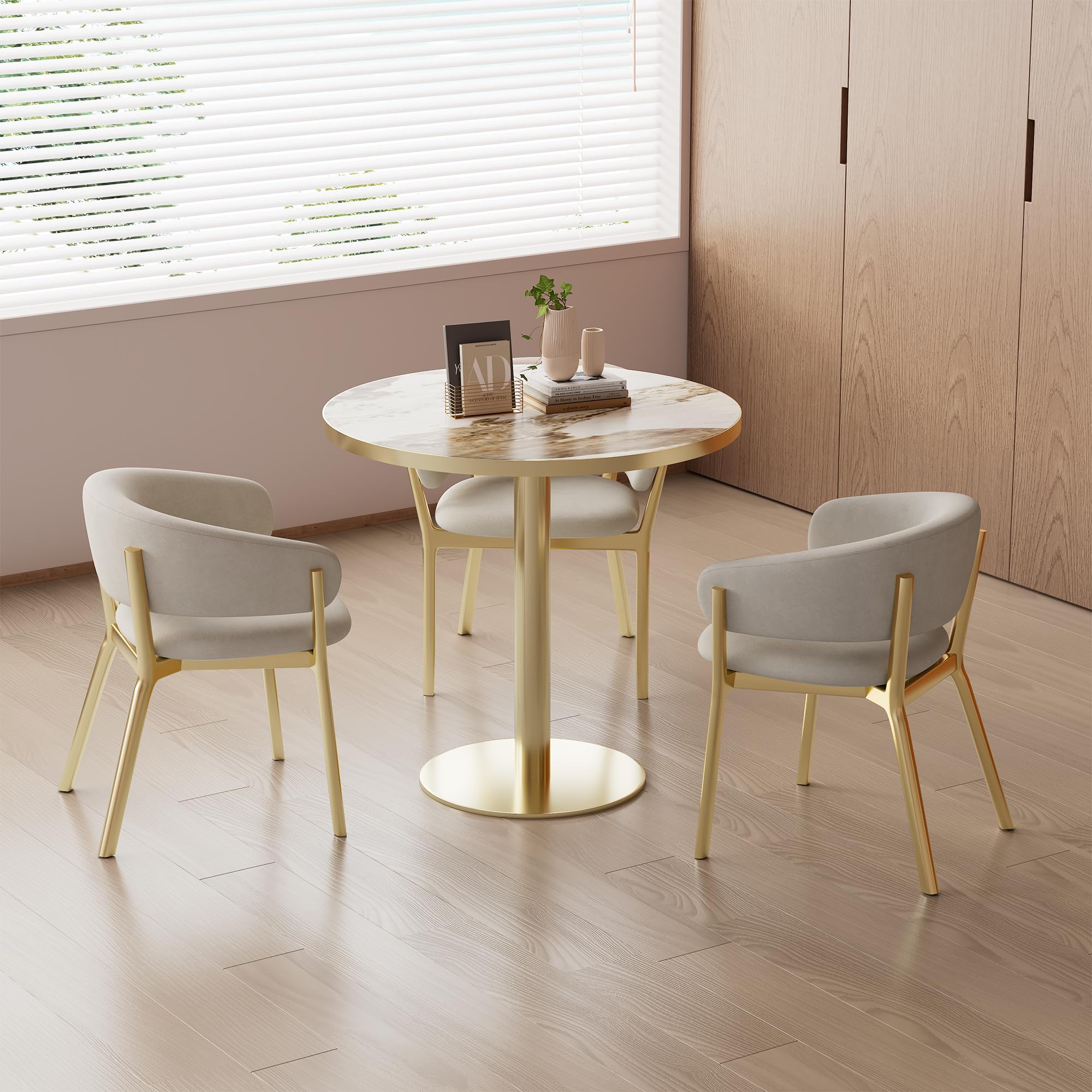 31.5" Round Tulip Dining Table, Mid-Century Tulip Table Kitchen Tulip Dining Table 2 People with Faux Marble Table Top & Stainless Steel Base for Office Living Room