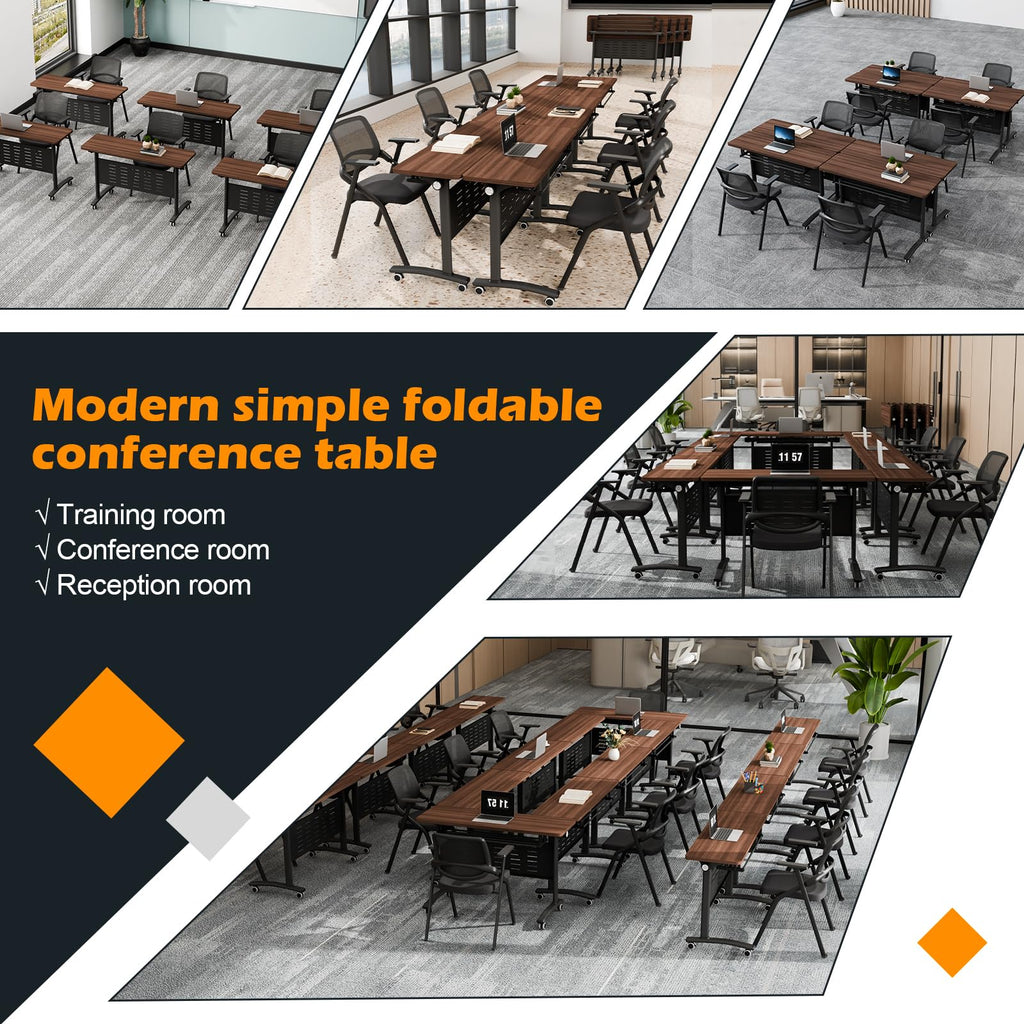 Conference Room Tables White,Folding Rectangular Flip Top Conference Table with Wheels for Large Meeting Seminar Home Office Classr (6, Little Walnut, 47.2 * 15.7in)
