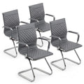 Office Chairs Set of 4 - PU Leather Desk Chair No Wheels with Arms - 400LB Capacity Sled Base Waiting Room Chairs, Modern Conference Chair for Home Office, Lobby, School Grey