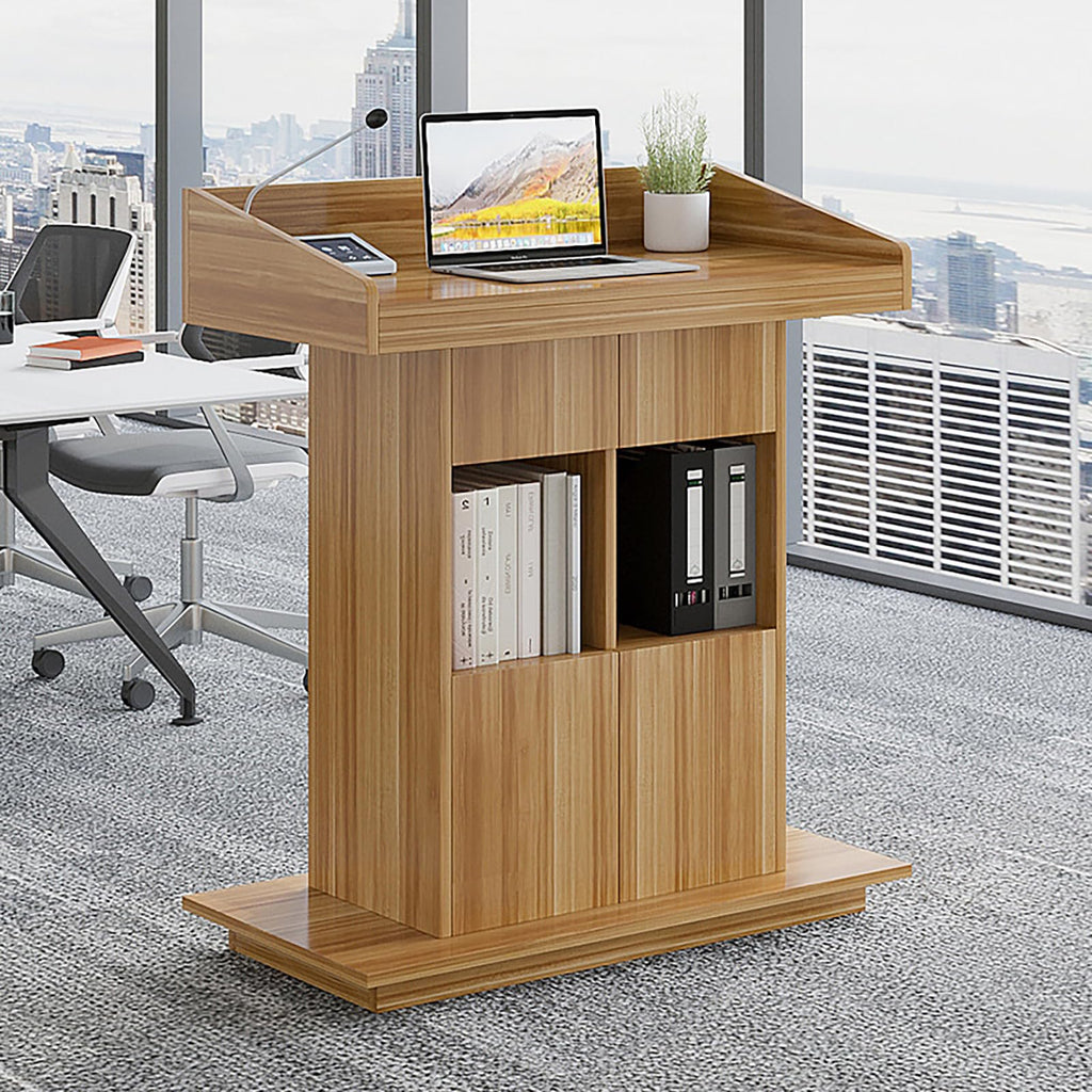 Podium Wooden Podium Floor Standing Podiums Teacher Podium Lectern Lecterns & Podiums Church Podium and Pulpits with Wire Holes and Storage (Light Walnut, L39.4″×W19.68″×H44″)