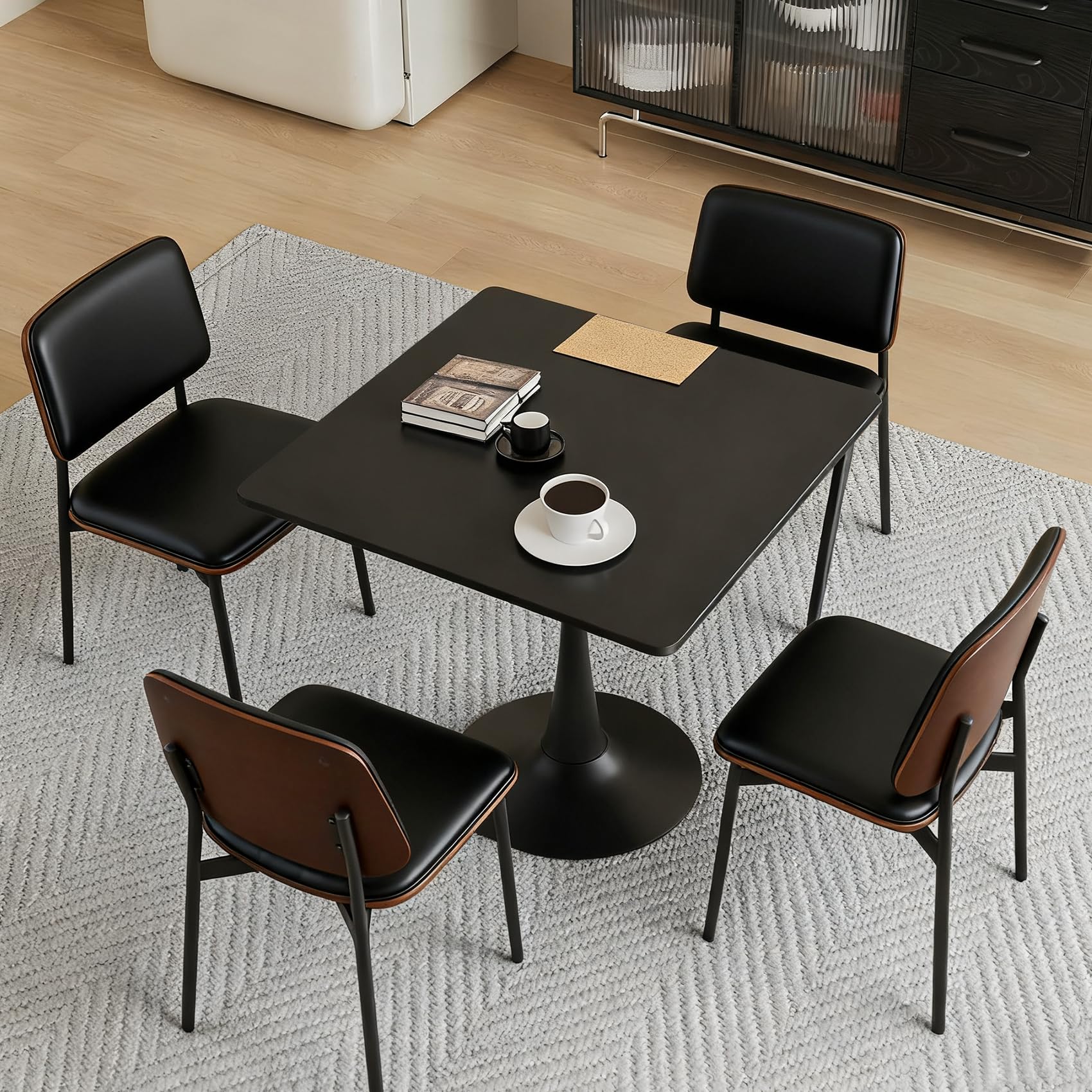 Hansweld Square Dining Table, 31.5" Tulip Table with Thickened Tabletop & Metal Pedestal, Mid Century Modern Bistro Table for Kitchen, Small Places, Living Room, Cafe (Black)