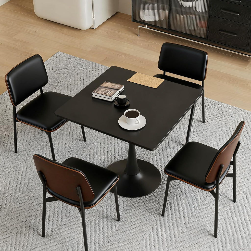 Hansweld Square Dining Table, 31.5" Tulip Table with Thickened Tabletop & Metal Pedestal, Mid Century Modern Bistro Table for Kitchen, Small Places, Living Room, Cafe (Black)