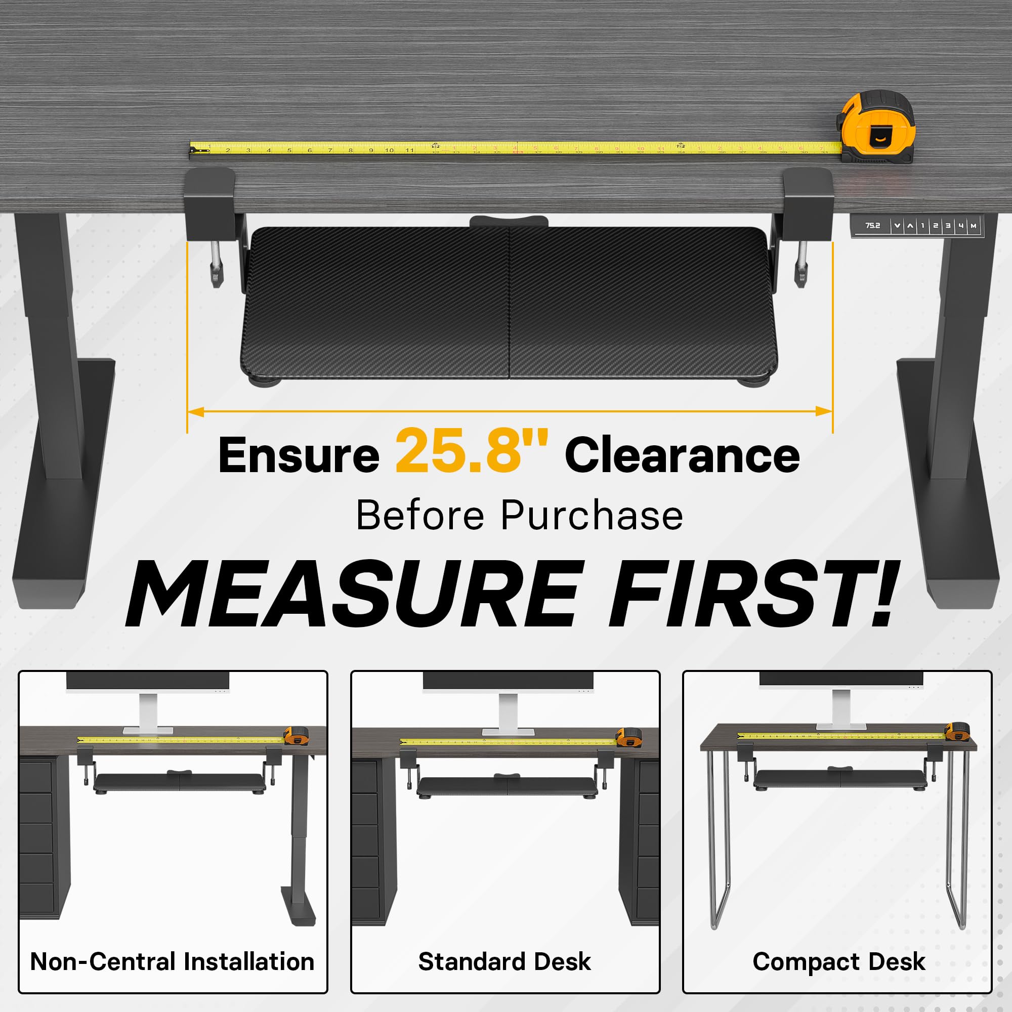 Under Desk Keyboard Tray, Pull-Out Keyboard & Mouse Platform with C-Clamp, 20 x 11.8 in Space-Saving Ergonomic Slide-Out Drawer, Black Carbon Fiber