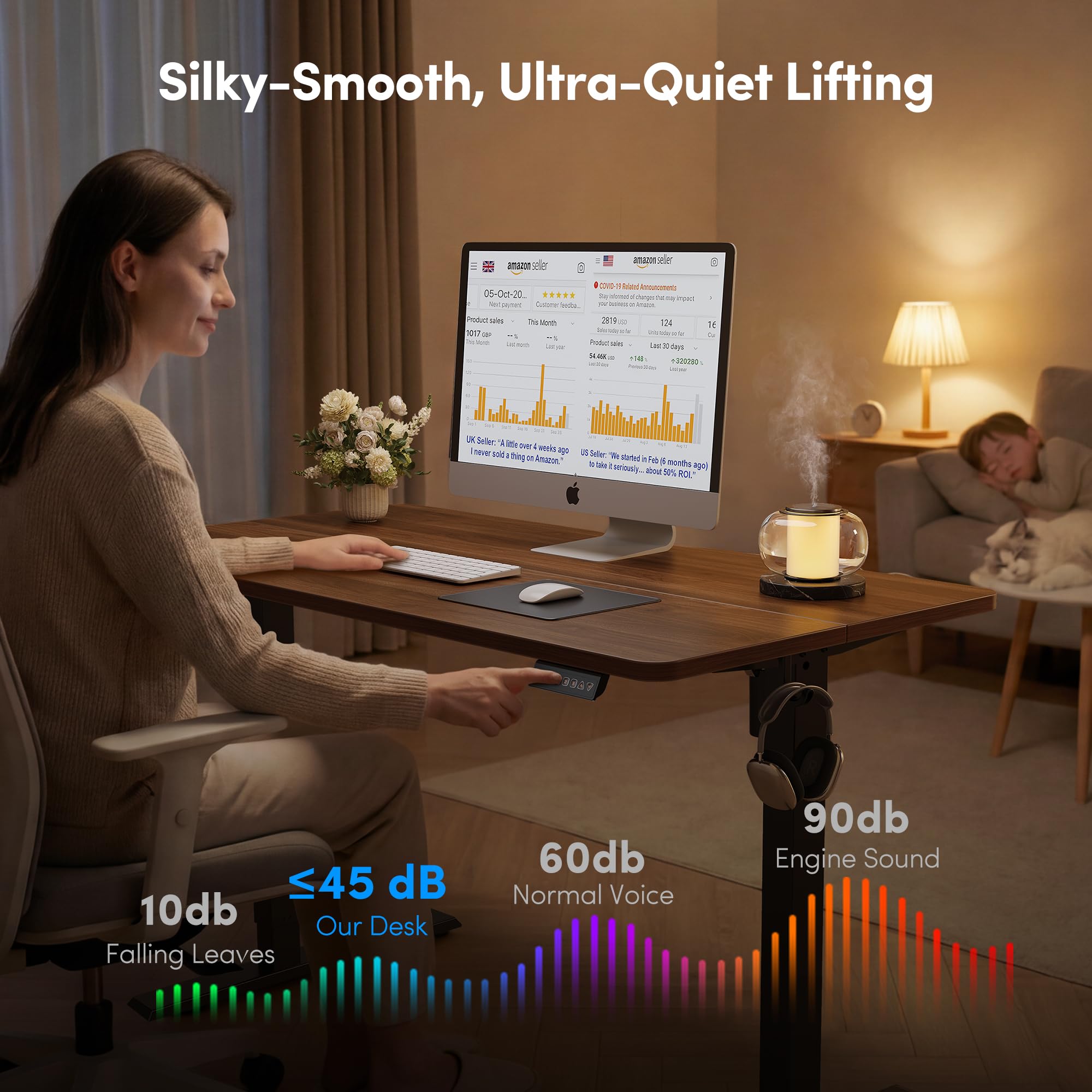 48 x 24 Inchs Electric Standing Desk, Height Adjustable, Sit Stand Up, Computer Office Desk with Splice Board, Black Frame/Black Walnut Top