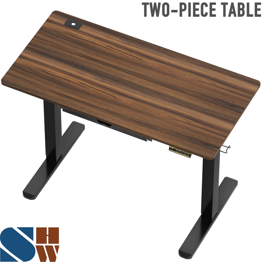 48-Inch Electric Height Adjustable Standing Desk with Drawer, Memory Preset and Cable Management Tray, Walnut