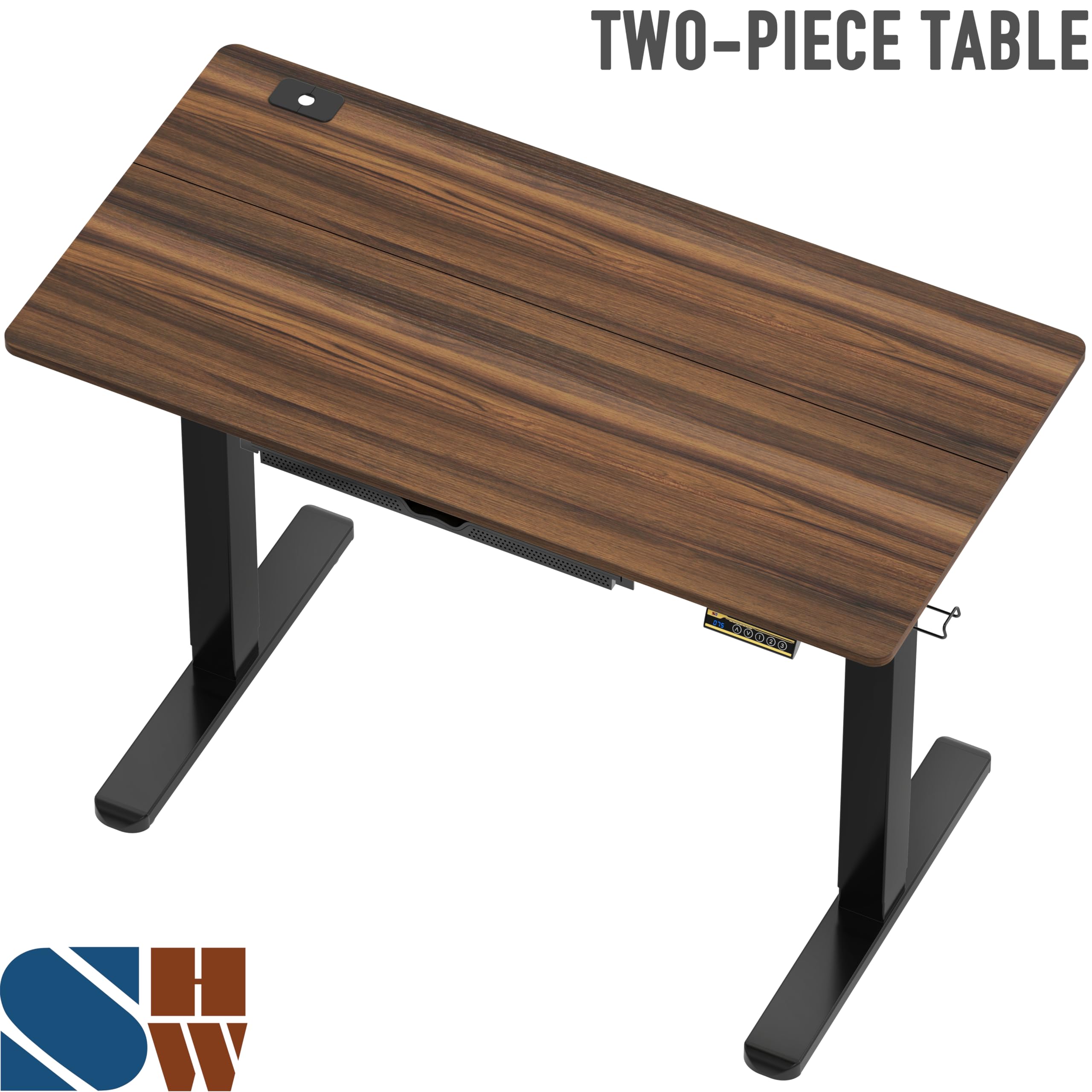 48-Inch Electric Height Adjustable Standing Desk with Drawer, Memory Preset and Cable Management Tray, Walnut