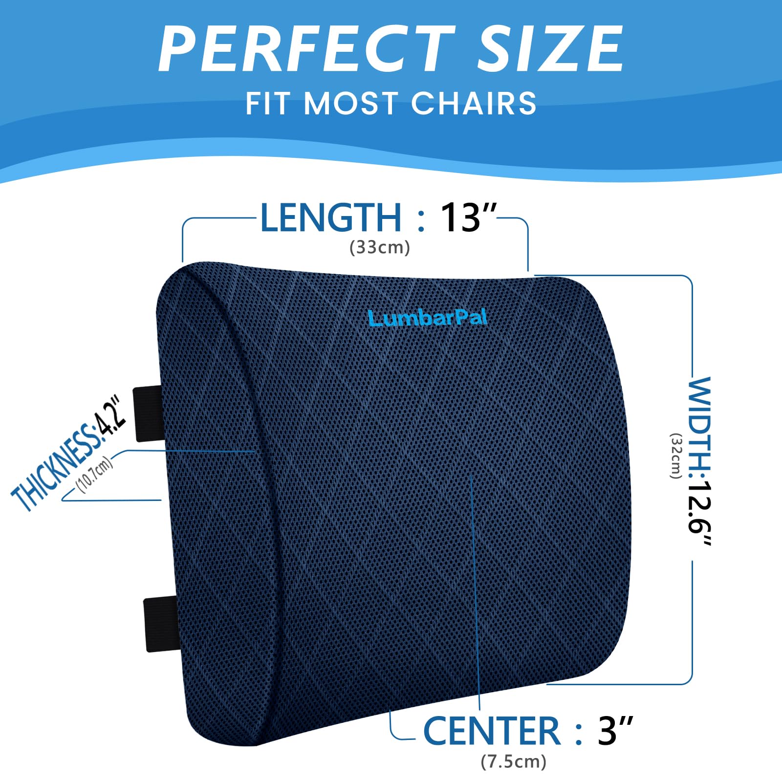 Lumbar Support Pillow for Office Chair Back Support Lumbar Pillow for Car, Gaming, Office Chair - Improve Sitting Posture & Back Pain Relief, Memory Foam, Adjustable Straps, Blue