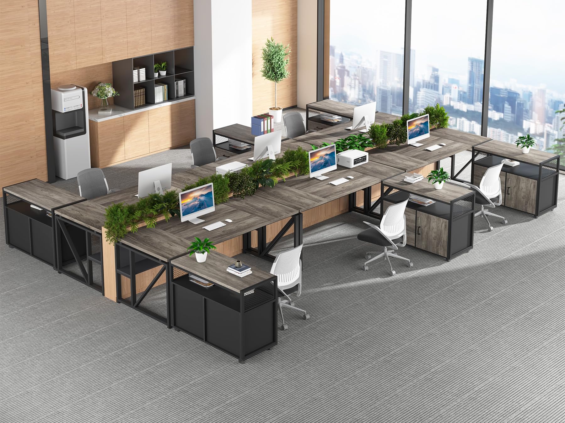 63" Executive Computer Desk and lateral File Cabinet, 2 Piece Home Office Furniture with Drawers for Hanging File, Doors with Locks (Gray, 63 inches)