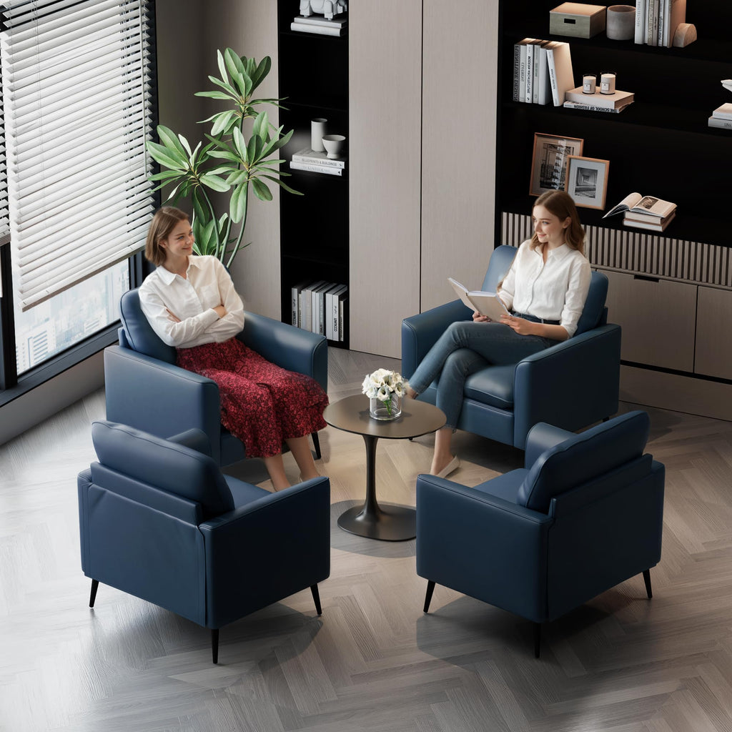 Leather Accent Chair, Mid-Century Modern Comfy Living Room Chairs, Cozy Office Reading Chair, Reception Armchairs for Bedroom, Office, Waiting Room (Blue)