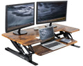 42 inch Height Adjustable Stand Up Desk Converter, V Series, Quick Sit to Stand Tabletop Dual Monitor Riser Workstation, Rustic Vintage Brown Top, Black Frame, DESK-V000VLN