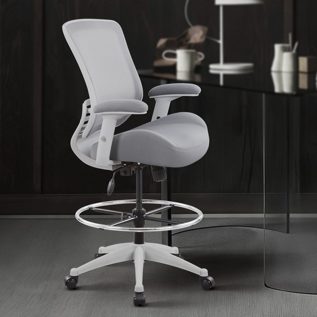 400lbs Mesh Ergonomic Office Drafting Chair Big Adjustable Foot Ring Height Adjustable Armrest (Grey)