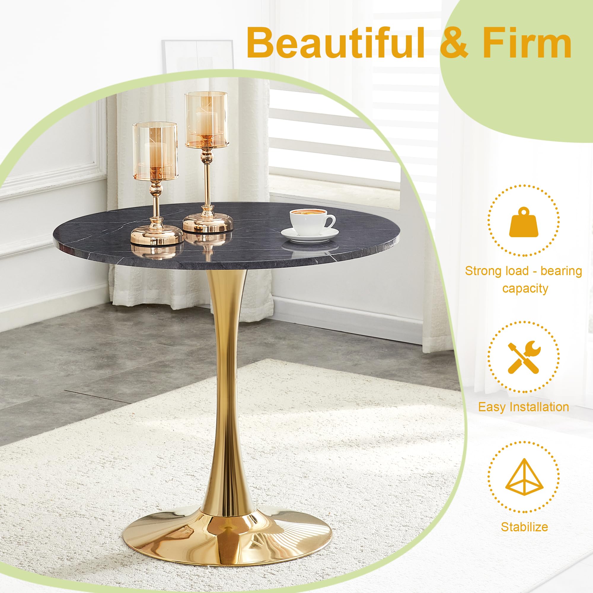 Round Tulip Dining Table, 31.5" Circle Tulip Table with Thickened Tabletop & Metal Pedestal, Mid Century Modern Bistro Table for Kitchen, Small Places, Living Room