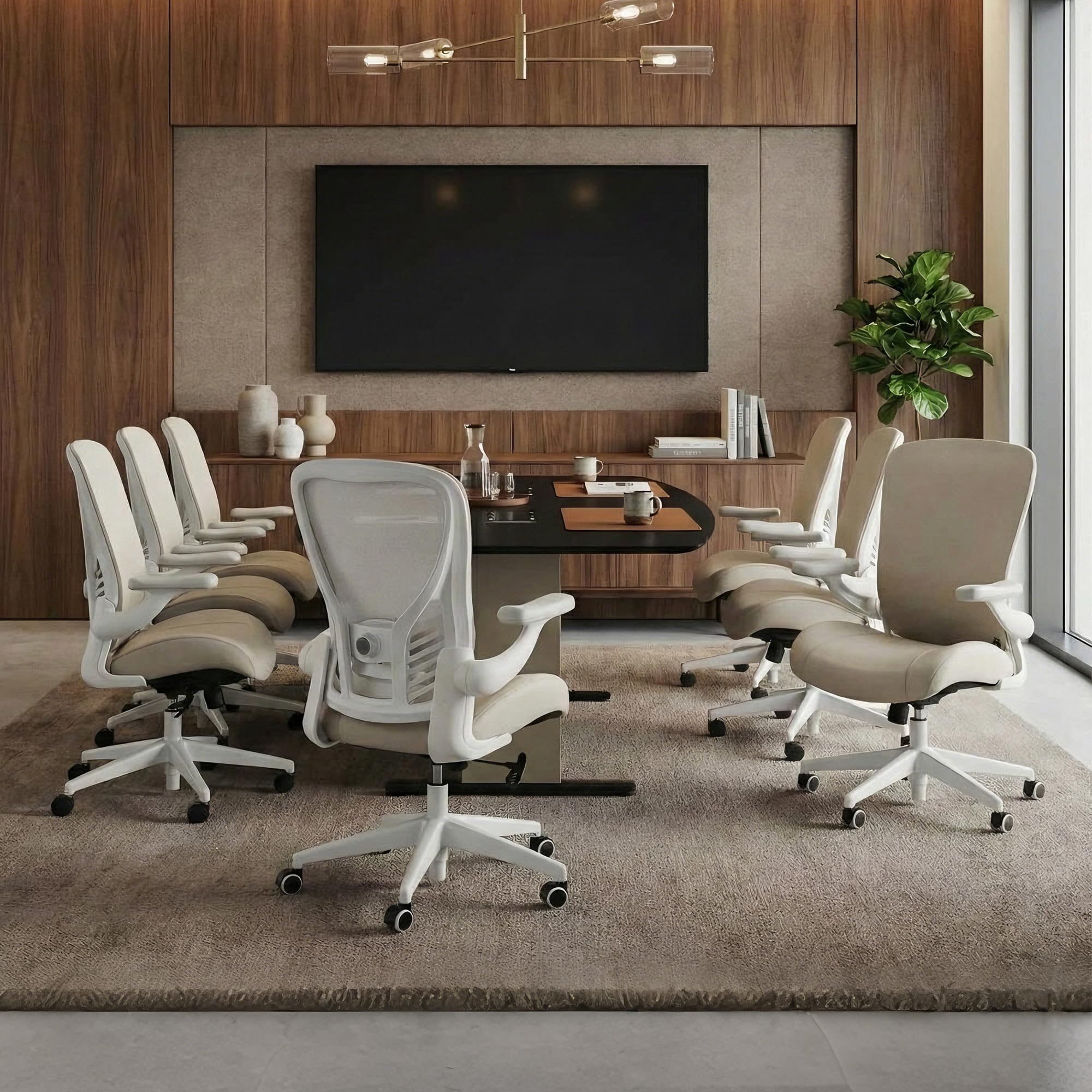 (Pack of 10, Pale Gray) Executive Office Chair, Thick Padded PU Leather Desk Chair with Adjustable Lumbar Support and 3D Armrests, Easy-Clean for Home Office and Study Room