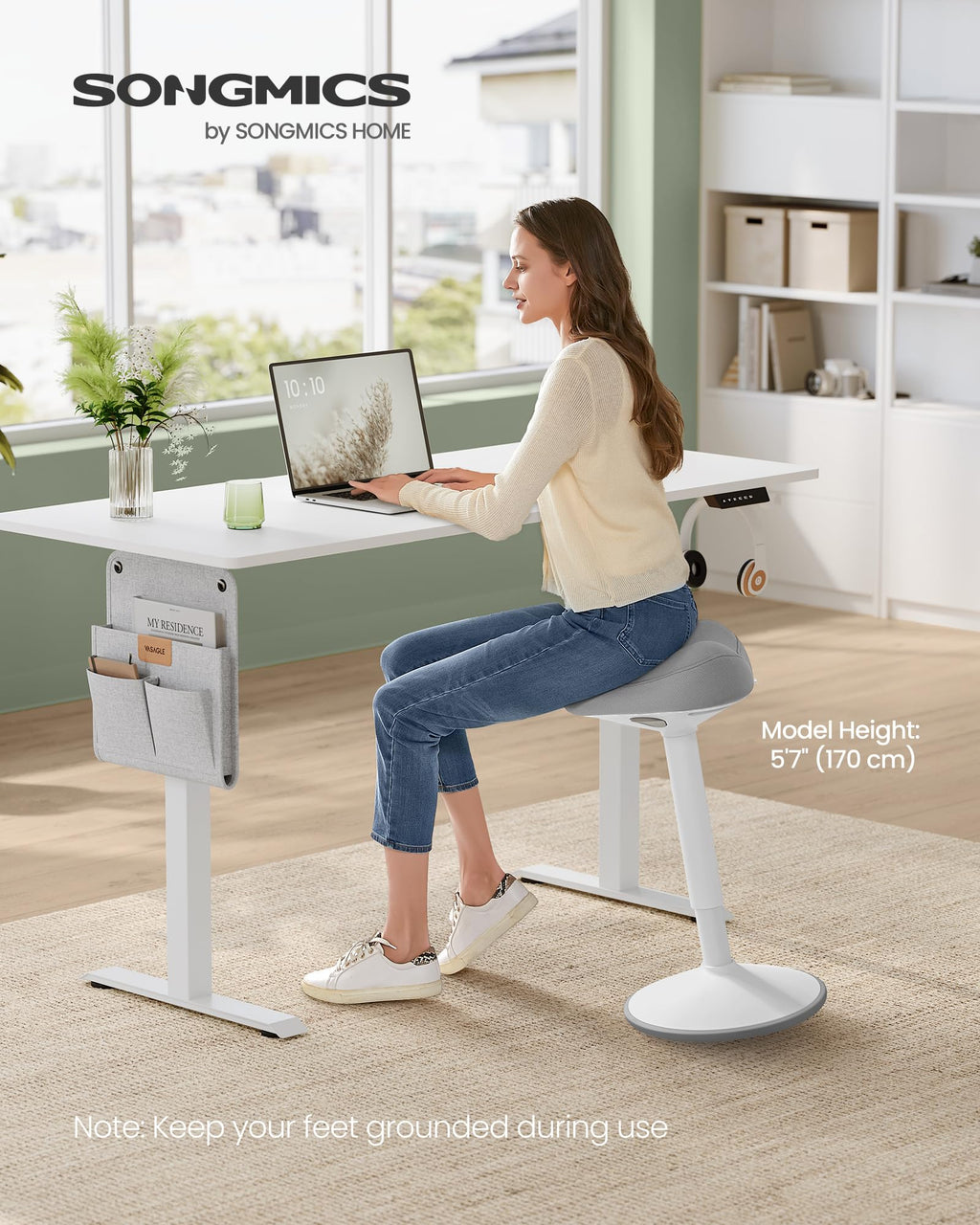 Ergonomic Sit Stand Stool, Height Adjustable Standing Desk Stool 23.3-33.1 Inches, Swivel Balance Chair with Non-Slip Base, Saddle Seat, for Active Sitting, Office, Home, Dove Gray