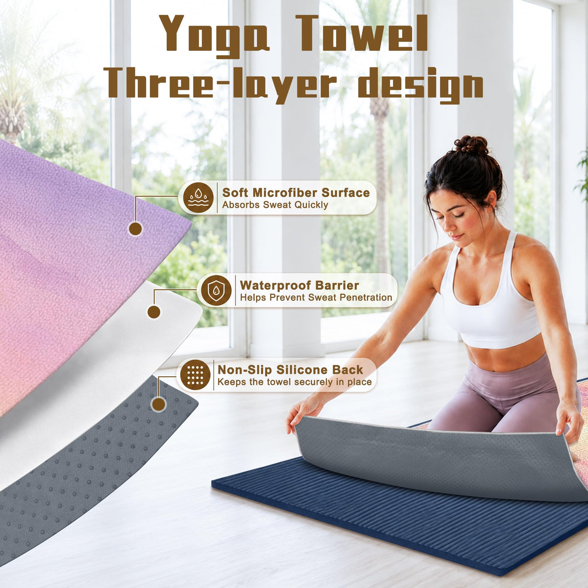 Yoga Mat Towel, Hot Yoga Towel High-Definition Pattern, Machine Washable with Ultra-Absorbent Yoga Towels for Hot Yoga Non Slip for Fitness, Exercise, Pilates, 72 x 27 in, Purple Sunset