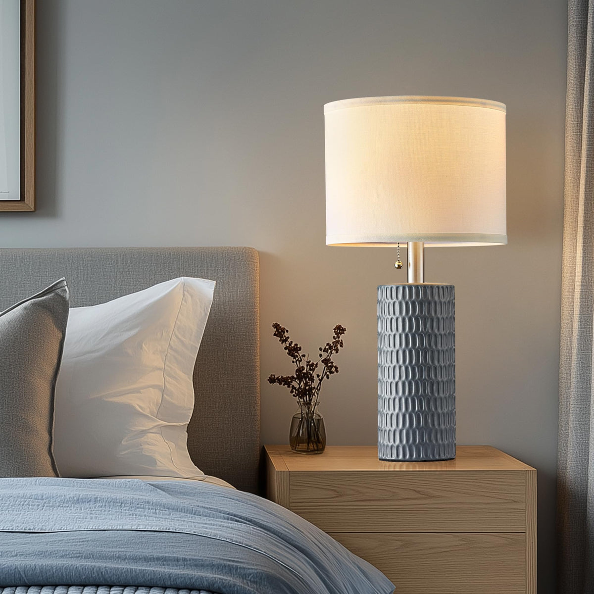 20” Modern Ceramic Table Lamps for Bedroom, Set of 2, Grey