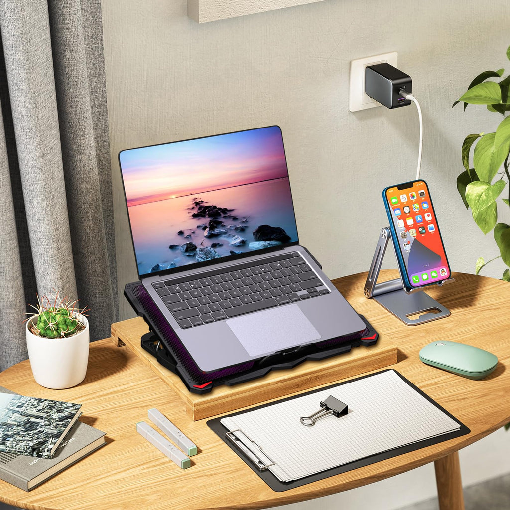 Laptop Cooling Pad for 15.6 to 17.3 Inches PC Notebooks, 5 Fans Computer Cooler Stands with Purple Lights Desk Chiller Mat, S035