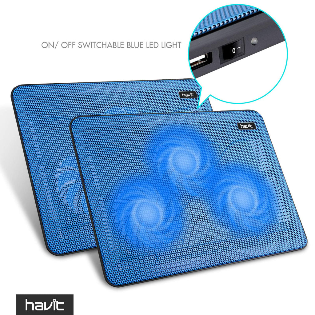 15.6-17 Inch Laptop Cooler Cooling Pad - Slim Portable USB Powered (3 Fans) (Blue)