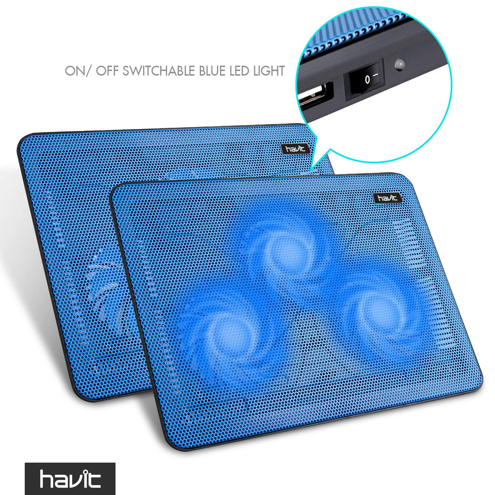 15.6-17 Inch Laptop Cooler Cooling Pad - Slim Portable USB Powered (3 Fans) (Blue)