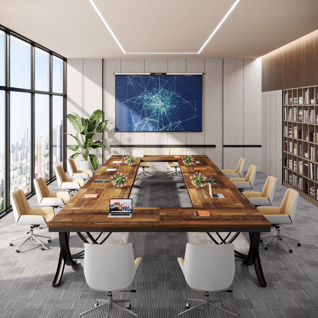 6.5FT Conference Table for 6-8 People, 78 inch Long Rectangular Seminar Table with Strong Metal Frame, Business Furniture Boardroom Desk for Office Meeting Conference Room (1PC, Mix Brown)