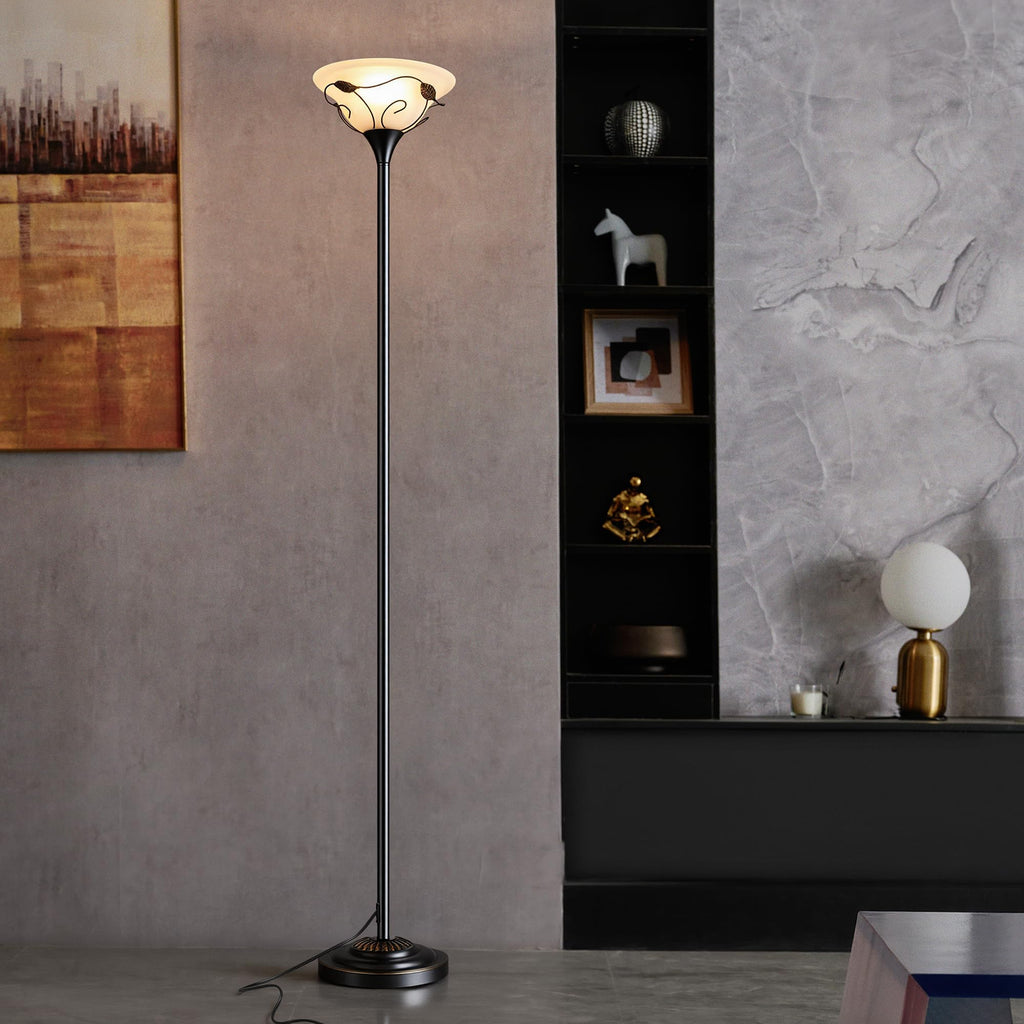 68" Torchiere Floor Lamp, Frosted Glass Shade Vintage Standing Lamp