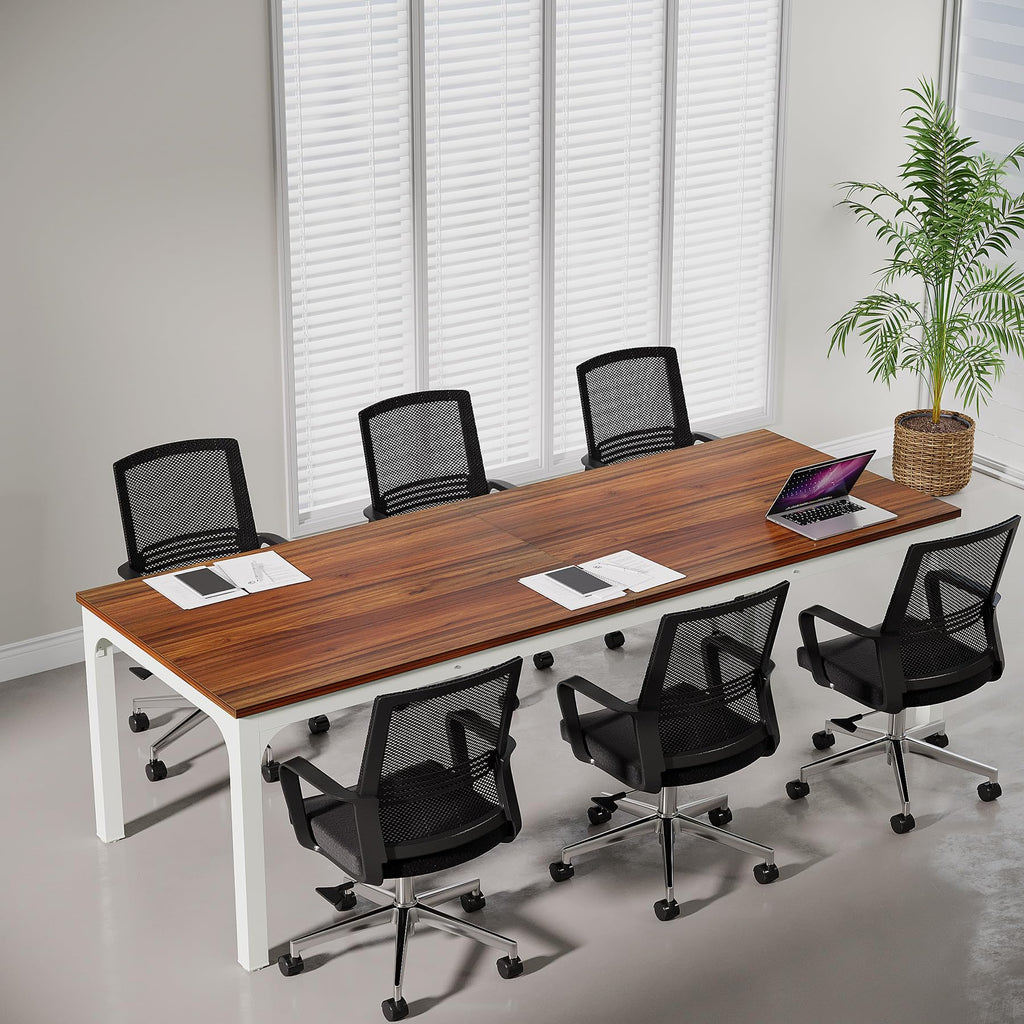 6.5 FT Conference Room Table, 78.74" W x 27.56" D Large Office Conference Table, Modern Seminar Meeting Table Desk for Boardroom, Meeting Room (1, Brown and White)