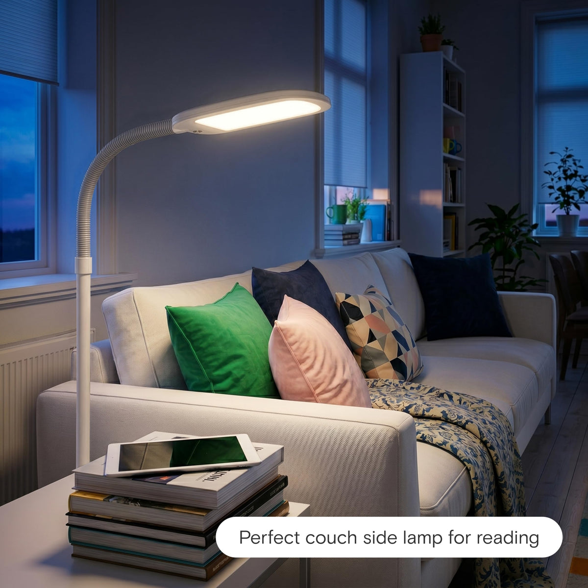 Litespan LED 2nd Edition Reading Floor Lamp with Cool, Soft & Warm White LED's - Built-in Dimmer - Adjustable Design Pivots in Any Direction - Energy Saving 12 Watts - Alpine White