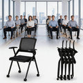 24 PK, Folding Office Chair with Wheels - Mobile Mesh Back Conference Room Chair with Padded Seat, Foldable & Stackable for Meeting Room, Training, Seminar,Classroom School & Office - Black