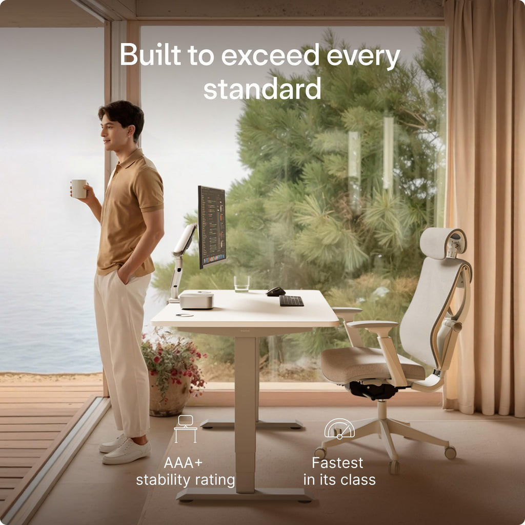 Standing Desk 54x28 — Made in Europe, Ergonomic Sit Stand Home Office Desk, Electric Height Adjustable, Dual Motor, USB & USB-C Charging, Wobble-Free, Touchscreen, 3 Memory Presets