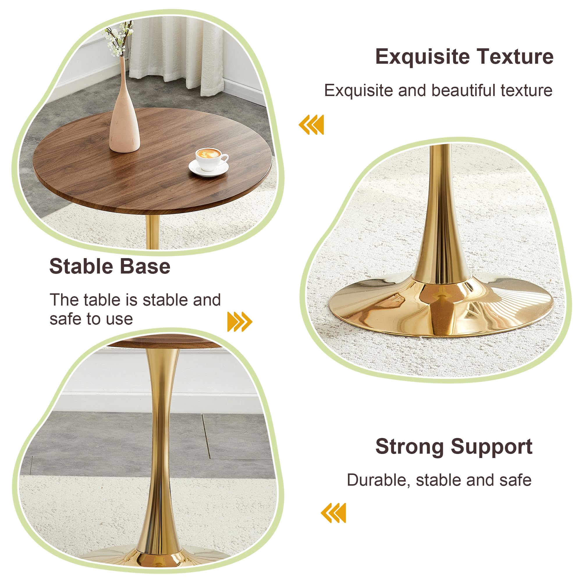 Round Tulip Dining Table, 31.5" Circle Tulip Table with Thickened Tabletop & Metal Pedestal, Mid Century Modern Bistro Table for Kitchen, Small Places, Living Room