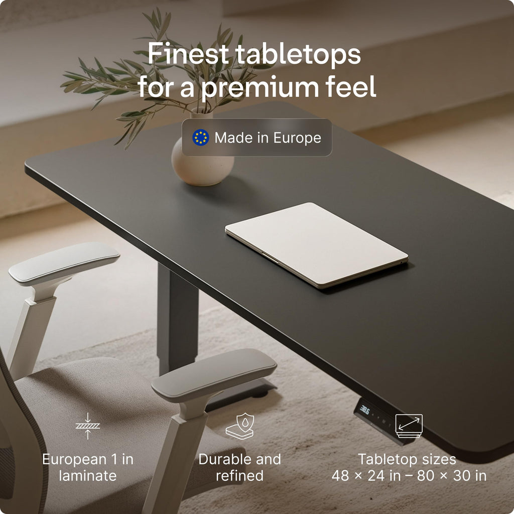 Standing Desk 54x28 — Made in Europe, Ergonomic Sit Stand Home Office Desk, Electric Height Adjustable, Dual Motor, USB & USB-C Charging, Wobble-Free, Touchscreen, 3 Memory Presets