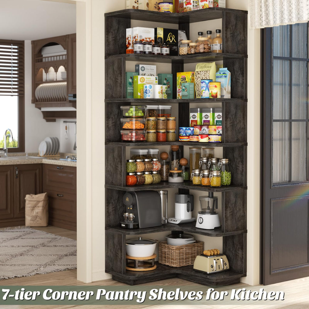 Corner Book Shelf, 7-Shelf L Shaped Corner Bookshelf with Baffle