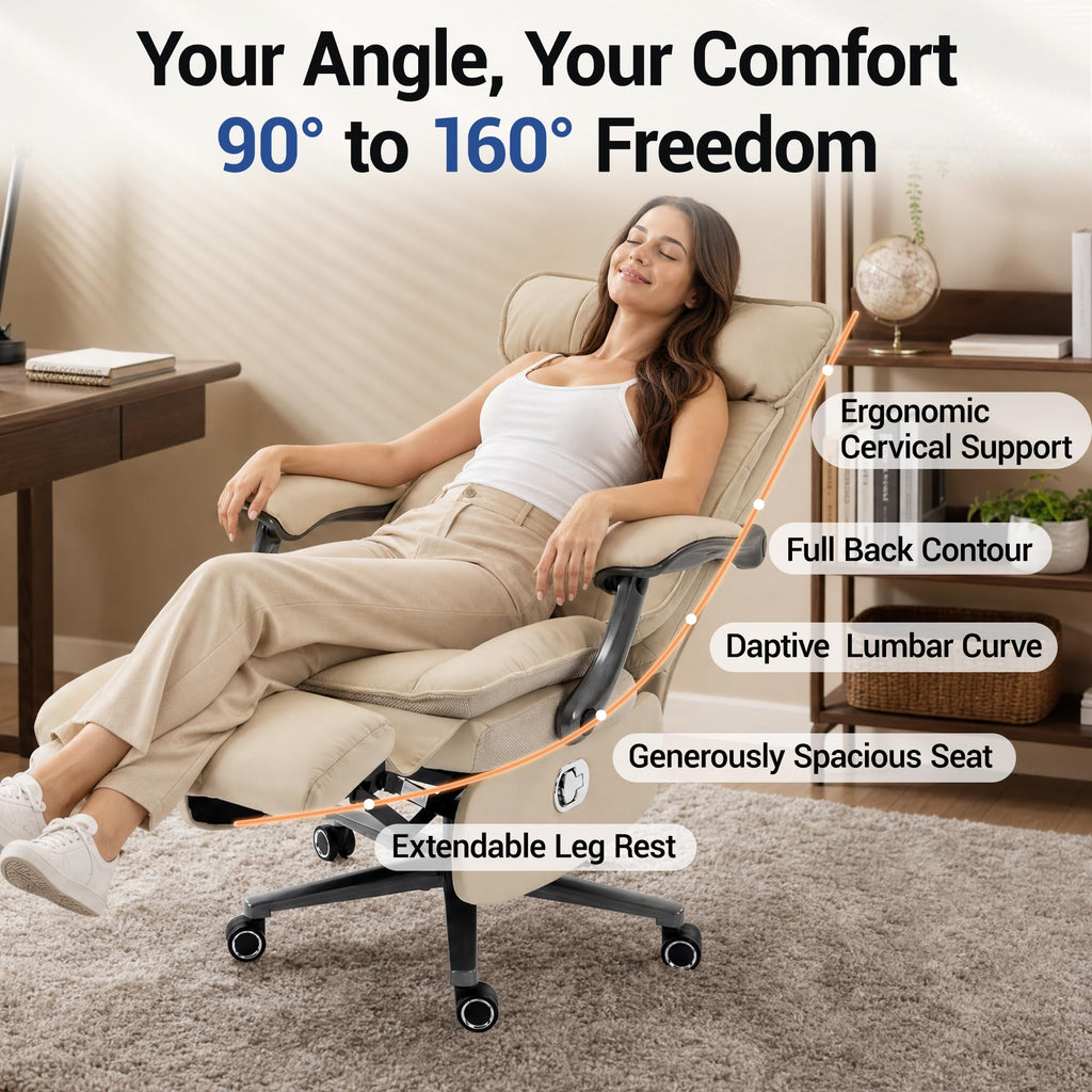 Electric Office Chair with USB Charging, 420lbs PU Leather Power Recliner with Footrest, Ergonomic High Back Executive Chair for Home Office & Gaming, Beige