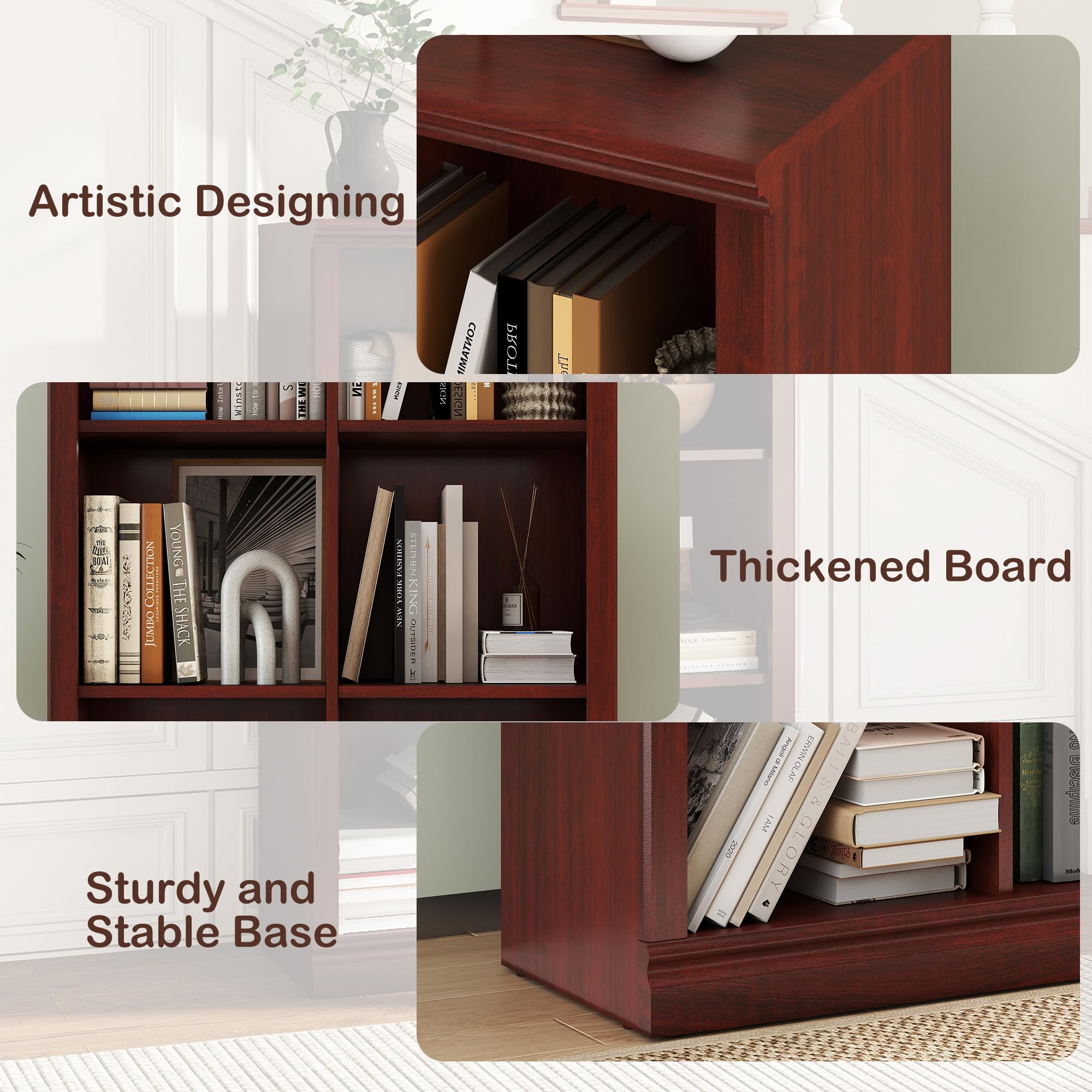 3 Tiers 6 Cube Storage Organizer Bookcase, 30 inch Width Wooden Book Shelf