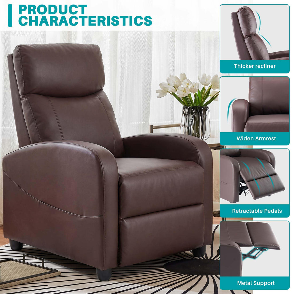 Massage Recliner Chair for Adults, Adjustable Home Theater Seating with Lumbar Support for Living Room, Modern Fabric Reclining for Small Space, Brown