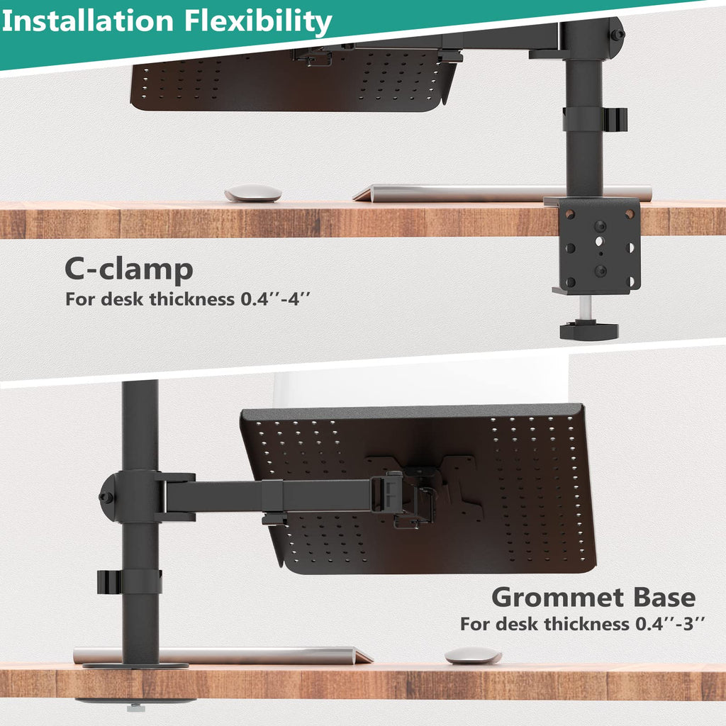 Triple Arm Laptop and Dual Monitor Desk Mount for 17" Notebook and Up to 27" Screens, Extra Tall Adjustable Monitor Stand with Laptop Tray, VESA 75x75 100x100, Black
