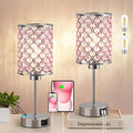 Pink Crystal Bedside Table Lamps Set of 2 with USB C+A Ports