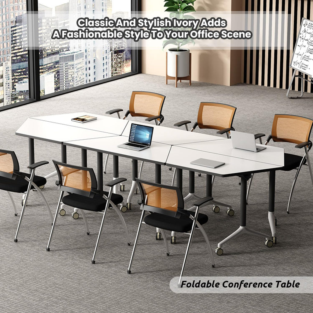 Folding Conference Table,6 Pack Trapezoid Flip Top Mobile Training Table