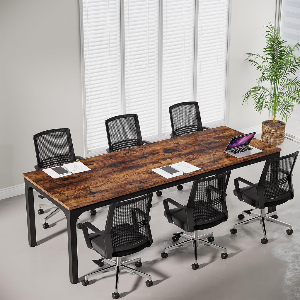 6.5 FT Conference Room Table, 78.74" W x 27.56" D Large Office Conference Table, Modern Seminar Meeting Table Desk for Boardroom, Meeting Room (1, Rustic Brown)